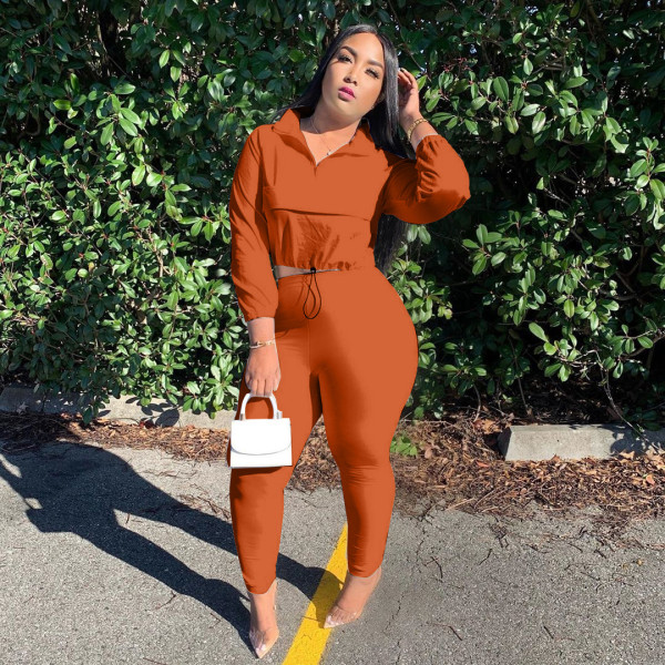 Casual fashion zipper two-piece women's suit M8029
