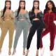 Fashion sexy solid color bat sleeve pants suit top with zipper pocket WY6844