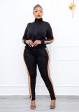 Fashion solid color blouse with double zipper, trousers with hidden zipper, two-piece suit WY6858
