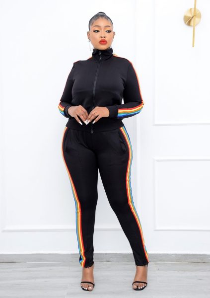 Fashion solid color blouse with double zipper, trousers with hidden zipper, two-piece suit WY6858