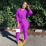 Casual fashion zipper two-piece women's suit M8029