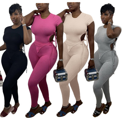 Women's unilateral sexy bandage solid color pit strip fashion casual suit AC8295