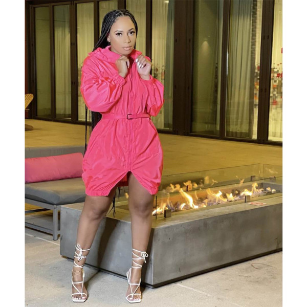 Nightclub wear Fashion slit windbreaker cloth hooded zipper dress GL6512