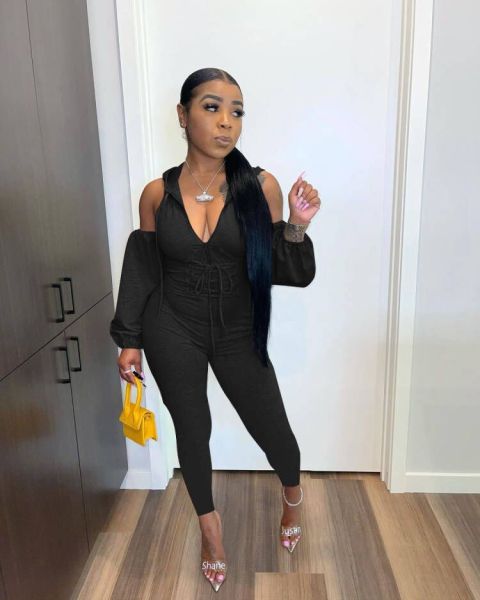 Autumn long-sleeved temperament V-neck zipper stitching solid color skinny jumpsuit L754