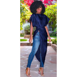 Nightclub sexy dress top with short front and long slit neckline GL6123