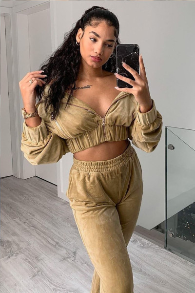 Fashion sexy solid color bat sleeve pants suit top with zipper pocket WY6844