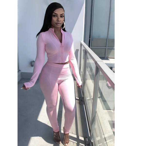 Women's autumn new solid color long-sleeved jacket fashion casual two-piece suit AC8307