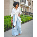 Nightclub solid color rayon button slit long shirt dress GL6397