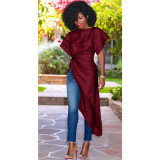 Nightclub sexy dress top with short front and long slit neckline GL6123