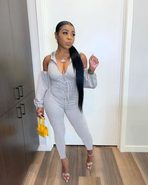 Autumn long-sleeved temperament V-neck zipper stitching solid color skinny jumpsuit L754