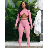 Nightclub solid color sexy cross hollow sports two-piece suit GL6396 