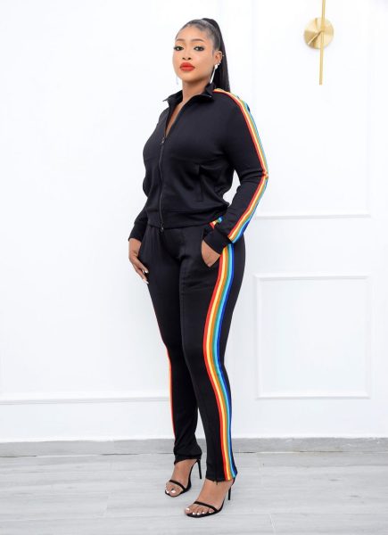 Fashion solid color blouse with double zipper, trousers with hidden zipper, two-piece suit WY6858
