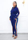 Fashion solid color blouse with double zipper, trousers with hidden zipper, two-piece suit WY6858