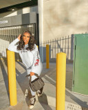 Fashion solid color letters, smiley face printing, two-piece hooded sweater HT6078