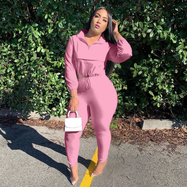 Casual fashion zipper two-piece women's suit M8029