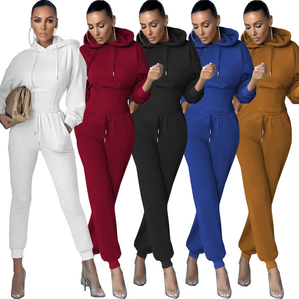 Fashion sexy solid color waist waist trousers suit two-piece suit WY6855