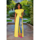 Women's round neck short sleeve high split zipper solid color sexy dress GL6121