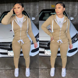 Autumn and winter women's cotton sweater tight-fitting two-piece hooded suit HR8195