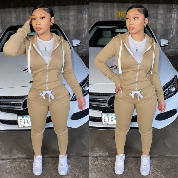 Autumn and winter women's cotton sweater tight-fitting two-piece hooded suit HR8195