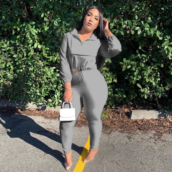 Casual fashion zipper two-piece women's suit M8029