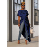 Nightclub sexy dress top with short front and long slit neckline GL6123