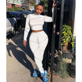 Nightclub stitching anti-car line half-high neck trousers sports suit GL6510