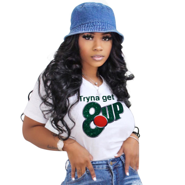 Personalized fashion European and American women's big chest letter print T-shirt top summer S390099