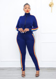 Fashion solid color blouse with double zipper, trousers with hidden zipper, two-piece suit WY6858