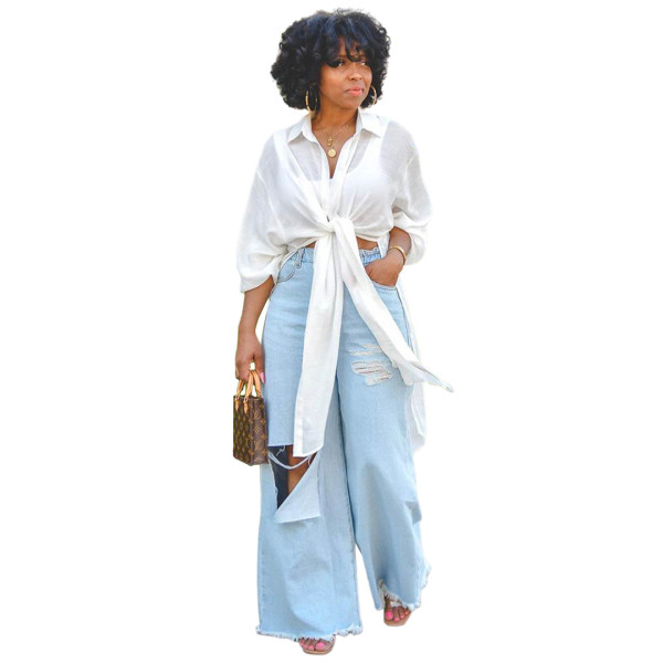 Nightclub solid color rayon button slit long shirt dress GL6397