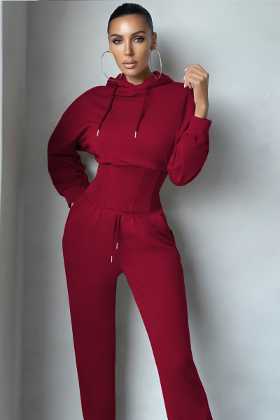 Fashion sexy solid color waist waist trousers suit two-piece suit WY6855