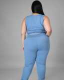 Women's plus size fashion solid color drawstring pleated two-piece suit LY8038