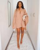 Women's clothing solid color casual loose loose irregular split shirt dress LY8050