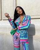 Fashion casual temperament printed stretch fabric trouser suit two-piece suit Y7029