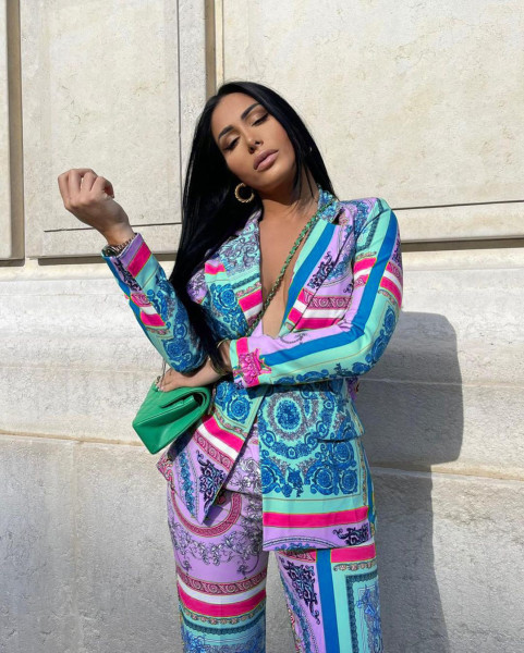Fashion casual temperament printed stretch fabric trouser suit two-piece suit Y7029