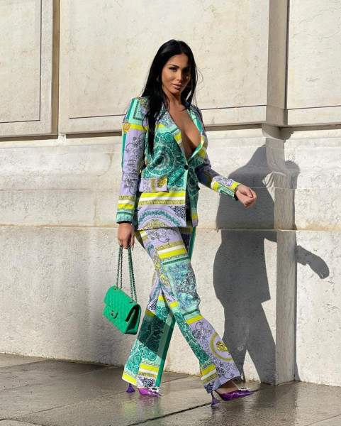 Fashion casual temperament printed stretch fabric trouser suit two-piece suit Y7029