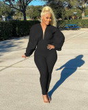New style for autumn and winter, big hem, pleated loose sleeves, pit striped solid color jumpsuit PQ8665