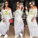 C***L Bronzing Letters Explosion Split Dress D9146
