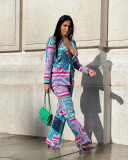 Fashion casual temperament printed stretch fabric trouser suit two-piece suit Y7029