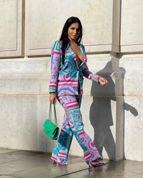 Fashion casual temperament printed stretch fabric trouser suit two-piece suit Y7029