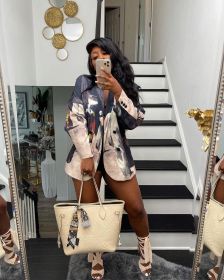 Fashion printed casual double-breasted blazer LY8051