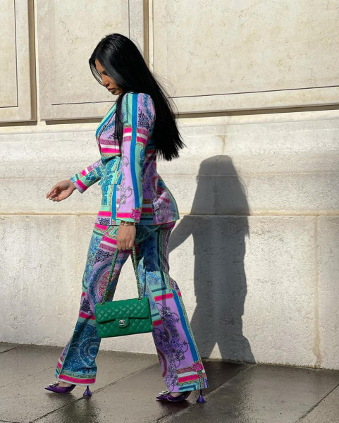 Fashion casual temperament printed stretch fabric trouser suit two-piece suit Y7029