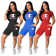 C*PION Embroidered Letters Explosive Pure Color Short Sleeve Suit D9099