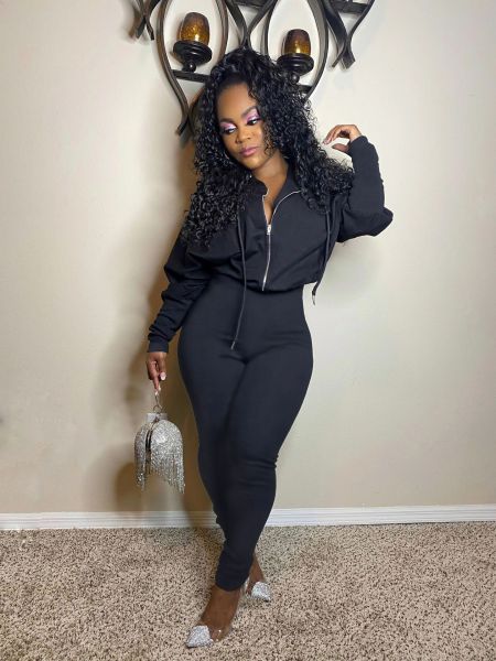Fashion casual women's solid color zipper pile sleeves jumpsuit Z1050