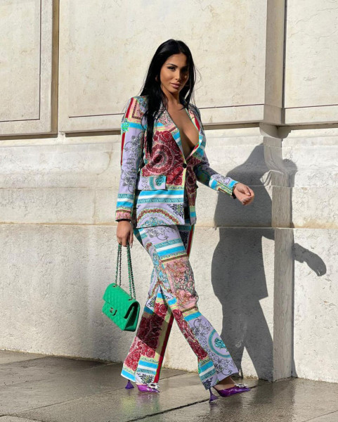 Fashion casual temperament printed stretch fabric trouser suit two-piece suit Y7029