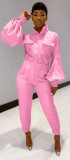 Solid color lantern sleeve long sleeve jumpsuit Y8048