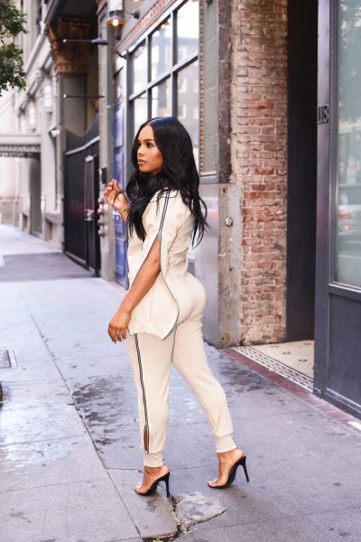 Sexy fashion round neck zipper suit two-piece suit Y8051