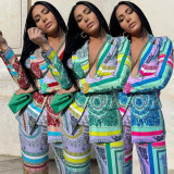 Fashion casual temperament printed stretch fabric trouser suit two-piece suit Y7029