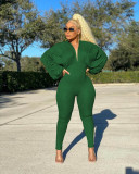 New style for autumn and winter, big hem, pleated loose sleeves, pit striped solid color jumpsuit PQ8665
