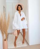 Women's clothing solid color casual loose loose irregular split shirt dress LY8050