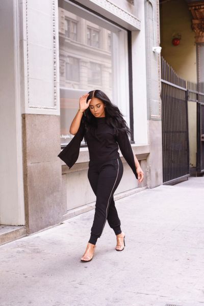 Sexy fashion round neck zipper suit two-piece suit Y8051